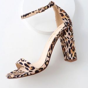Taylor leopard sue sue ankle strap heels
